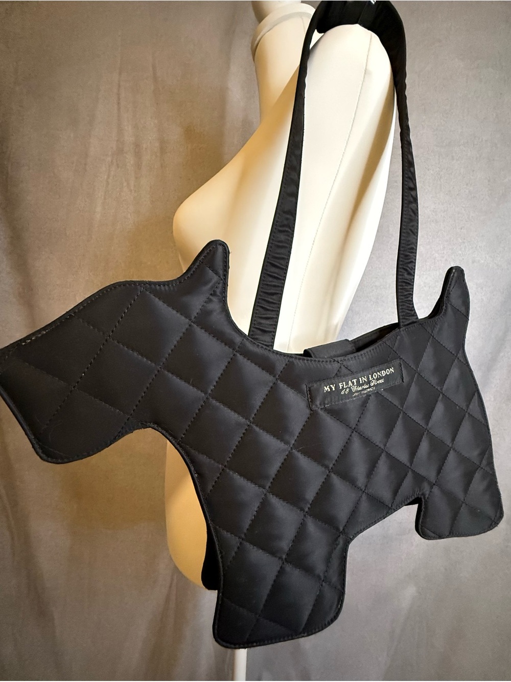 My Flat in London Quilted Tote Bag - Black with Gold Logo